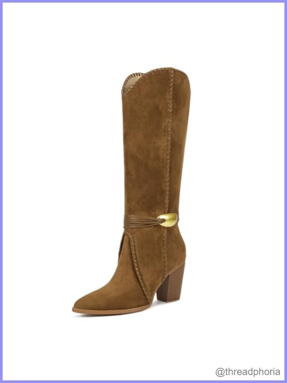 Faux Suede Knee High Western Cowboy Boots Women Pointed Toe